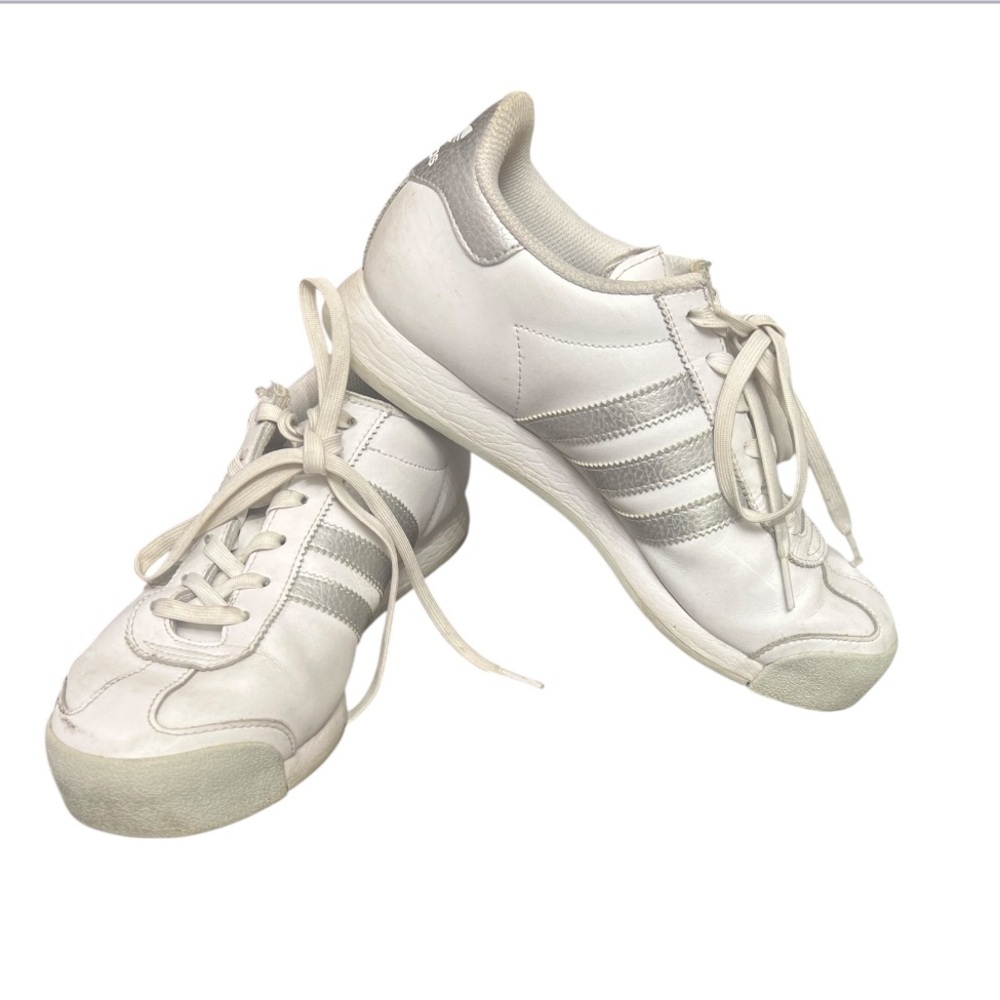 Adidas Samoa Women’s Classic Sneakers – White/Silver Striped Leather Size 8.5